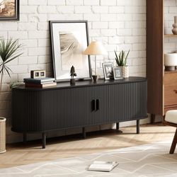 63" TV Stand with Power Outlet for TVs up to 70 Inch, Entertainment Center with Storage and Adjustable Shelves, Modern Media Console with S