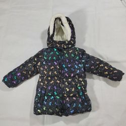 Girls 4T Puffer Jacket By Real Love Black Unicorn Hooded Coat