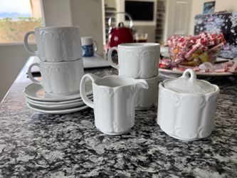 Rosenthal Classic Rose White Embossed China Set – Cups, Saucers, Sugar & Creamer (Germany)