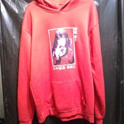 A Red Kakegurui Anime Hoodie. Featuring A Printed Graphic Of The Character Yumeko Jabami.