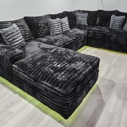 Brand New Sectional Corduroy Fabric Black W/ LED $1998 