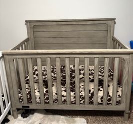 Gray Wood Baby Crib