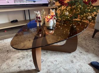 Coffee Table for Living Room Mid Century Modern Center Table with Glass Top and Wood