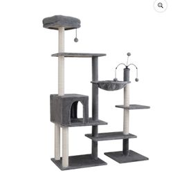 64” Multiple Level Cat Tree Tower with Condo and Hammock, Gray