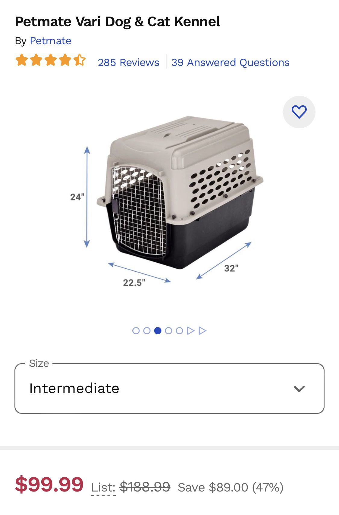 Petmate 32” Dog Crate