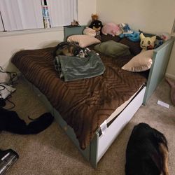 Ikea, HEMNES, Daybed frame with 3 drawers, gray-green, twin
