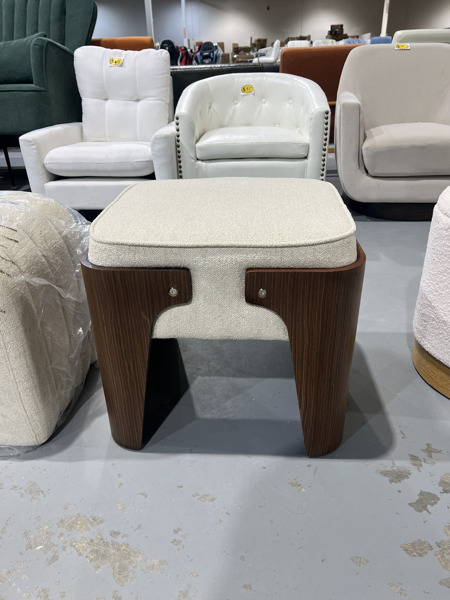 M-New 18.3" Square Foot Stool, Mid Century Modern Foot Stools Ottoman with Walnut Legs, Wooden Vanity Stools for Makeup, Upholstered Ottoman Stool for