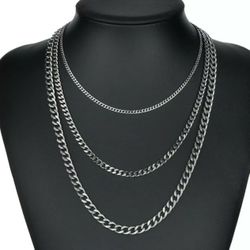 3pcs Stainless Steel Necklace...shorter Piece Is 15.8in Long For Men Or Women