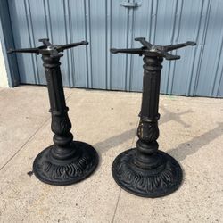 Pair of Round Bistro Tables – Ornate Cast Iron Pedestal Bases