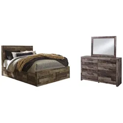 Derekson Queen Panel Bed with 4 Storage Drawers with Mirrored Dresser Half-Off Special