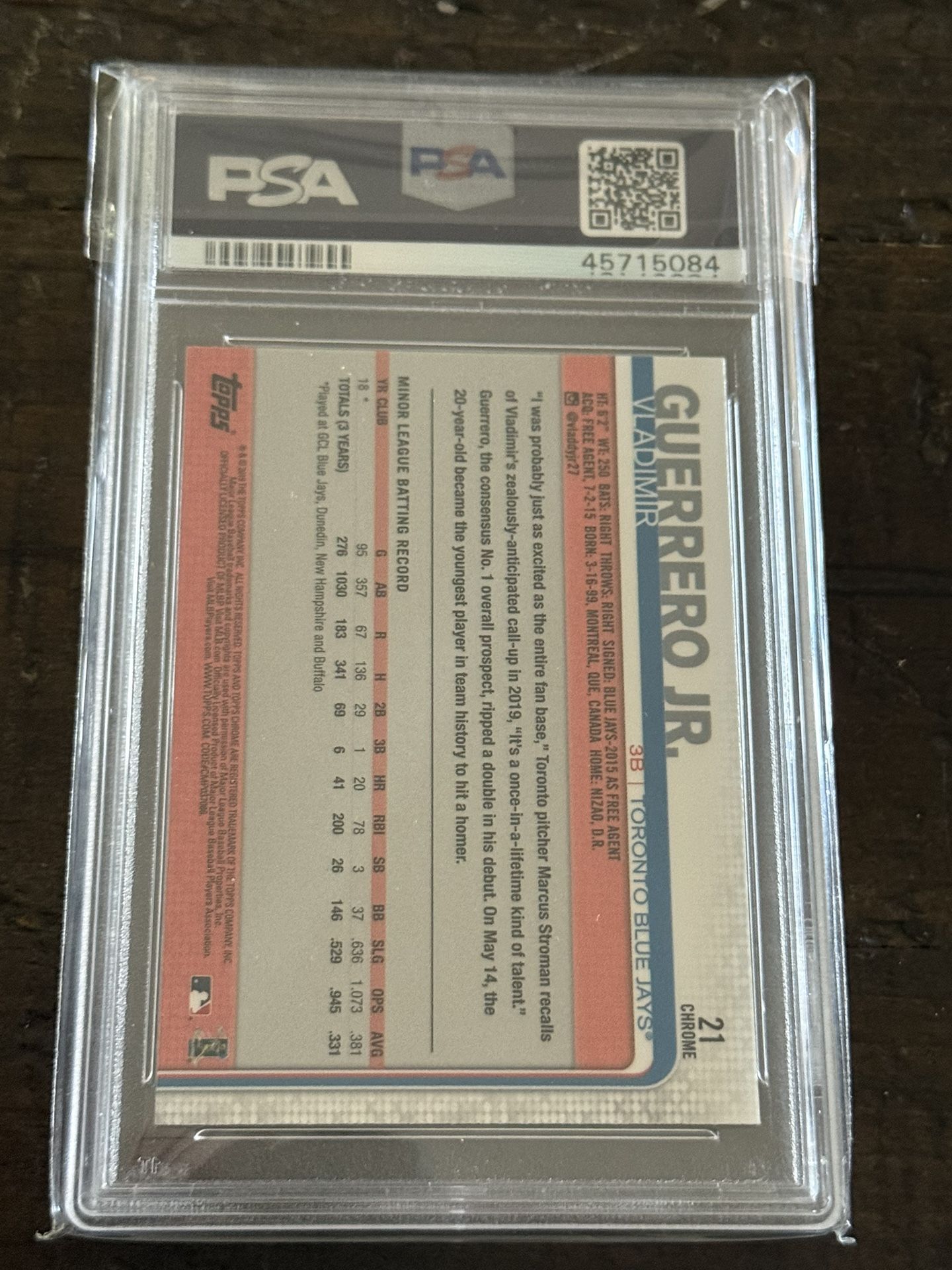 2019 Topps Chrome Update - Vladimir Guerrero Jr. Rookie Card - PSA 