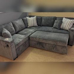 Dark Gray corduroy Convertible Sectional
Sleeper Sofa W/Cupholder, Sofa Storage, & USB Ports