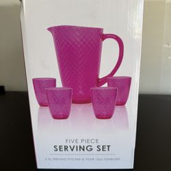 Beverage Serving Set 5 Piece 2.5L Pitcher & Four 16oz Tumblers Pink Plastic NEW