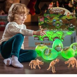 Brandnew 12 Pack Jumbo Dinosaur Toy Eggs for Boys and Girls 3-5, Luminous Dino Eggs with Dino Fossils & Trees, Surprise Eggs Toys for Kids 3 4 5 6 7 8