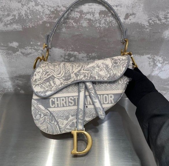 Gray embroidered  Saddle Bag    24 x 6 x 18 cm