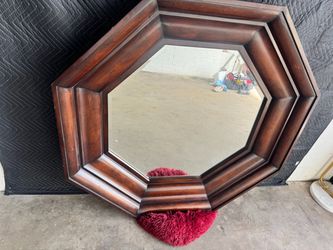 Mirror/Octagonal Dark Wood Framed Wall Mirror