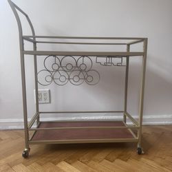 Bar Cart Gold With Wine And Glass Rack 