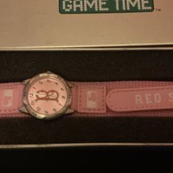 RED SOX Quartz Stainless Steel With Pink Velcro Band,by GAME TIME