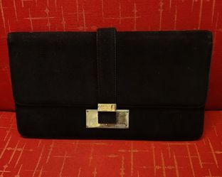Ralph Lauren Collection Black Suede Clutch with Signature Gold Hardware