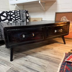 Leather Industrial Style Coffee Table With Two Drawers