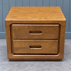 Oak Wooden 2-Drawer Nightstand