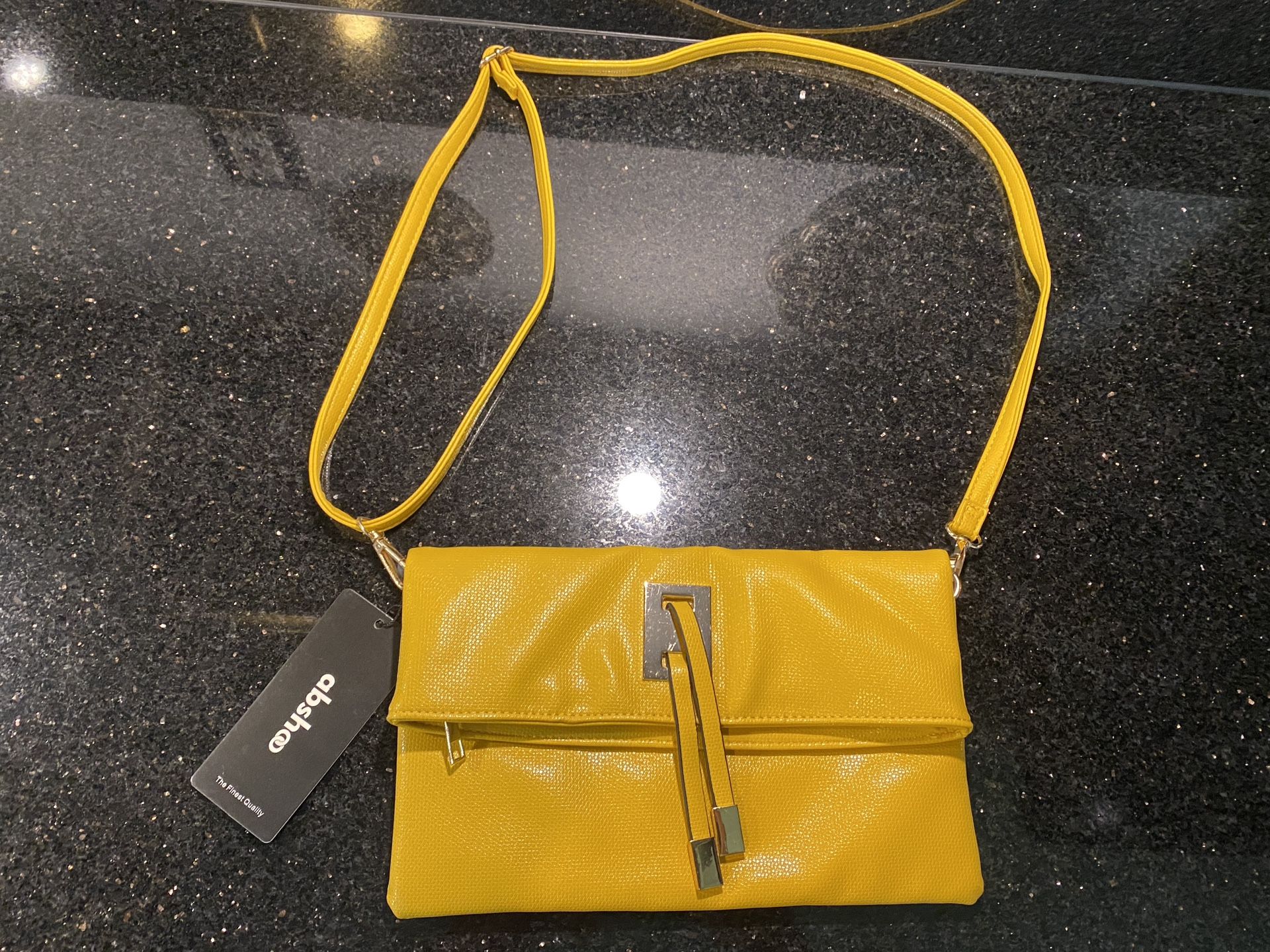 abshoo Women Clutch Purse Evening Faux Leather Clutch Bags Yellow 11”x7” NEW