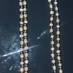 Vintage Single Strand Blue White Cultured Pearl Necklace