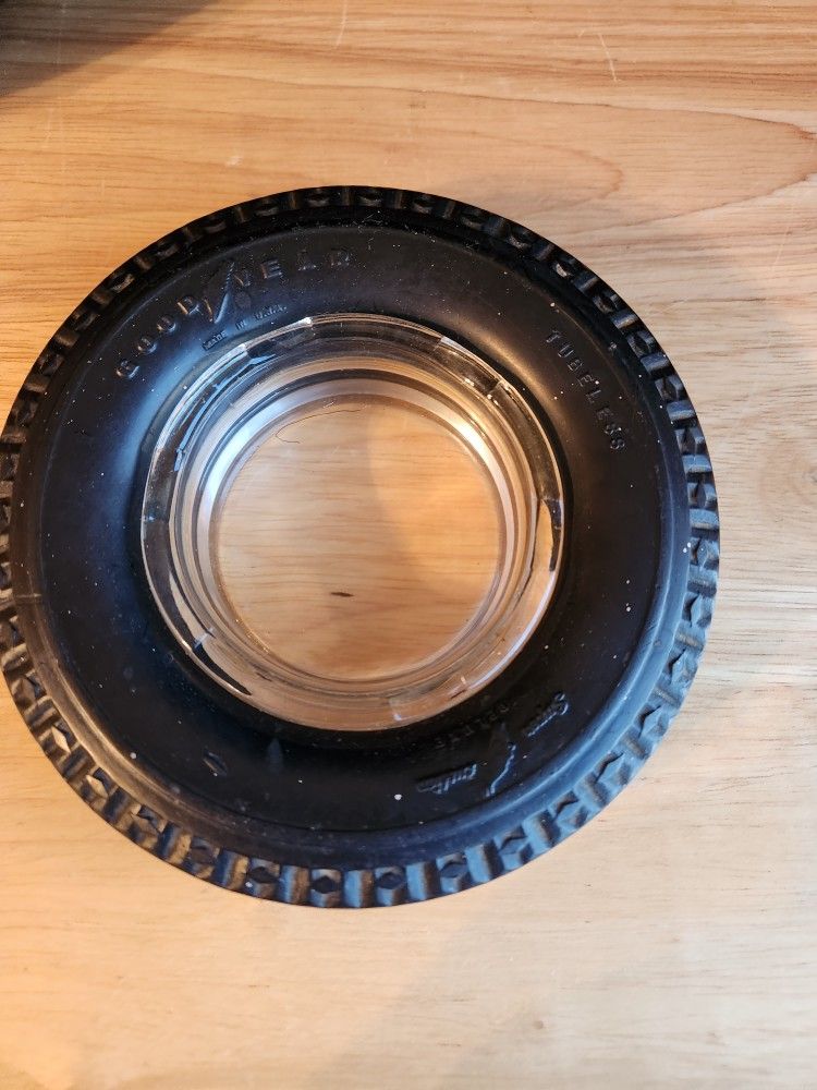 Vintage Tire Ashtray Trivet Advert Goodyear Glass Auto Car Souvenir Merch