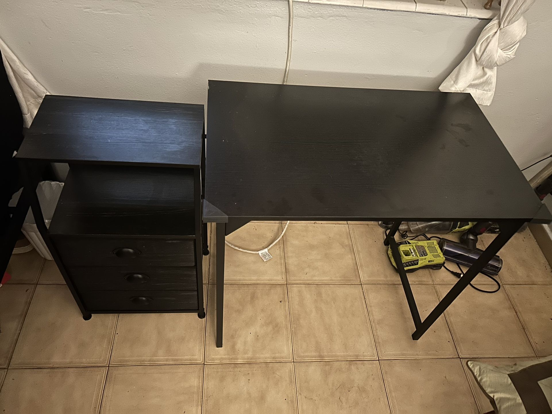 Black Side Table With 3 Drawers Along With Black Table (Desk)