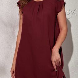 Solid Petal Sleeve Tunic Dress by SHEIN