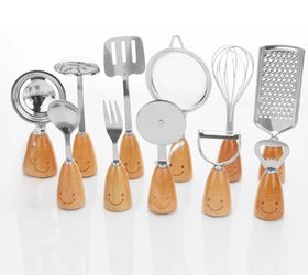 Set of 11 new wood and steel small kitchen utensils