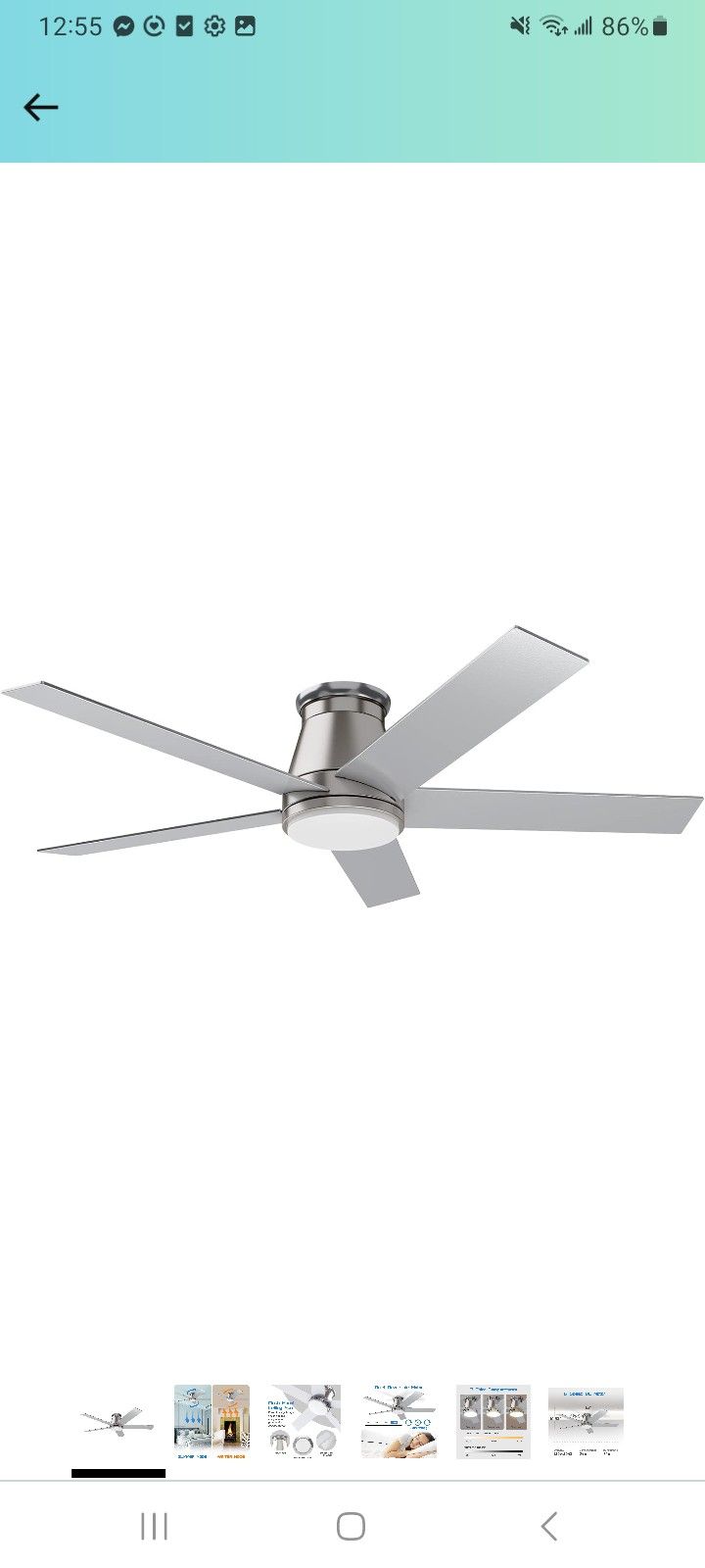 wurzee 52" Flush Mount Ceiling Fan Brushed Nickel Ceiling Fan 6 Speeds DC Reversible Motor, Timing, Dimmable, 5 Blades For Bedroom,Living, Dining Indo