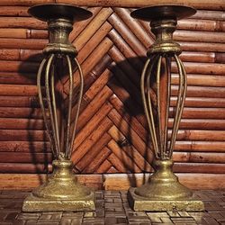 Gold Flake Paint Pillar Candle Holders, Gold Metal Candle Holder Set