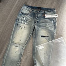 Purple Jeans Size 38 Light Blue Jeans (Black/white ) Paint