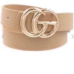 Faux Leather Fashion Belt (Taupe with Matte Gold Buckle)