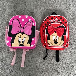2 Disney Minnie Mouse School Backpack Bag For Kids