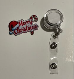 New Merry Christmas hate & Candy Cane Retractable ID Badge holder