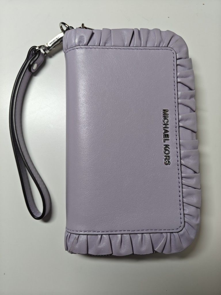 Michael Kors Lavender Leather Wrist Zipper Wallet with Ruffel