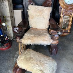 Vintage Wood Armchair & Ottoman 