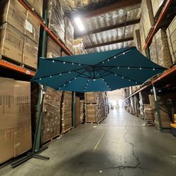 New 10’ Outdoor Patio Offset Cantilever Umbrella w/ Solar LED Light 