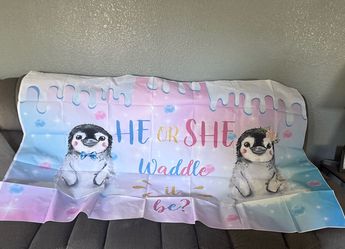 Penguin gender reveal banner