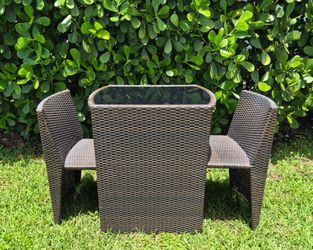 AlphaBaby 3 Piece Brown Outdoor Wicker Patio Set Lawn Furniture Table and Chairs