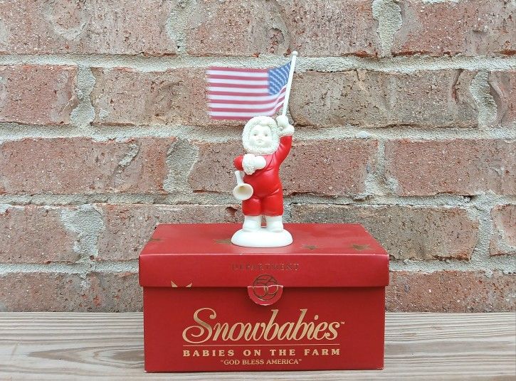 Vintage Department 56 Snowbabies Babies On The Farm "God Bless America" Figurine