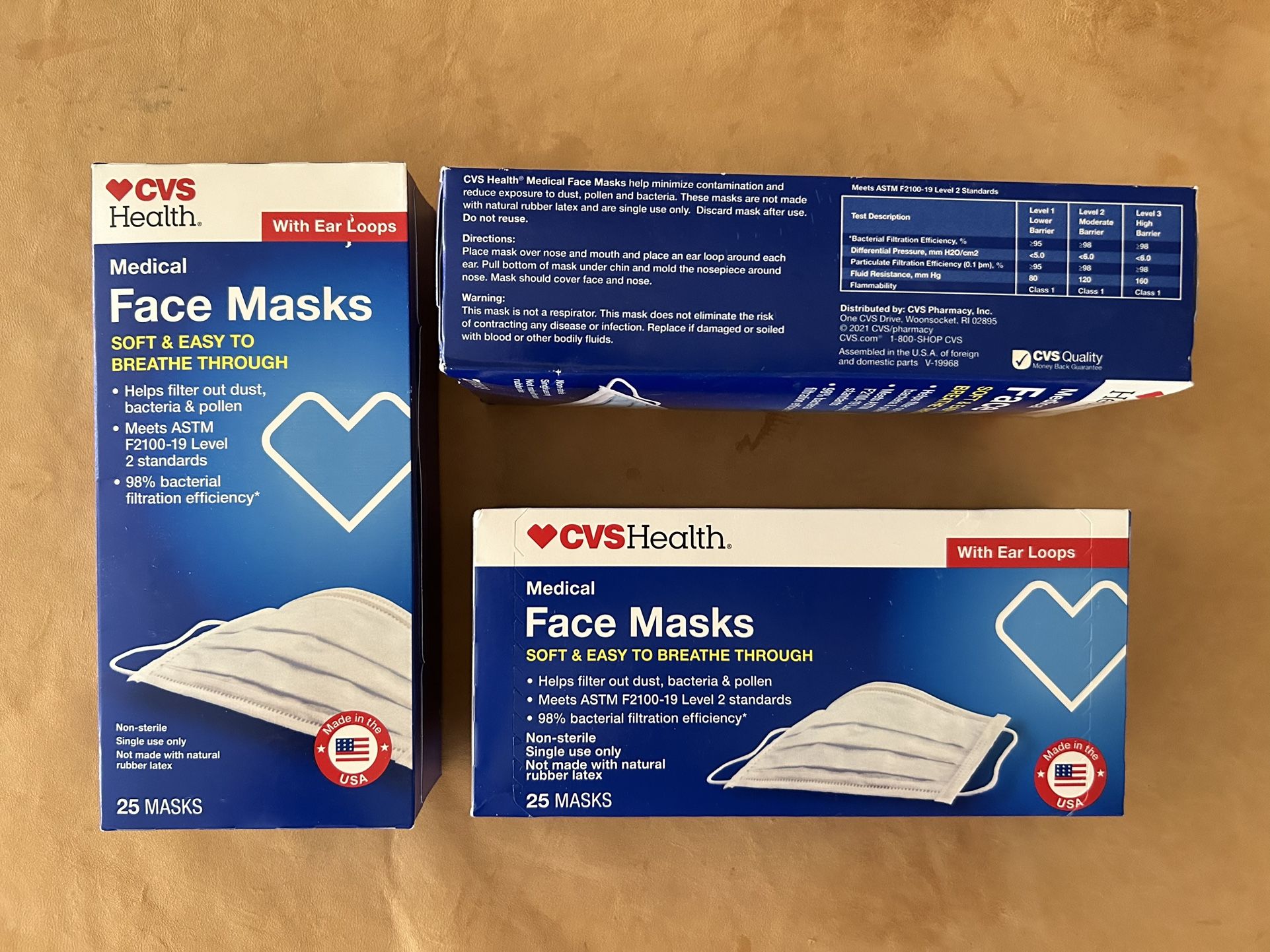 CVS Medical Face Masks • 3 Boxes •Each 25 Masks