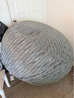 Large Gray Plush Bean Bag Chair
