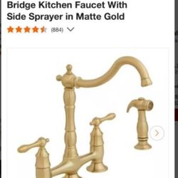 Hi. Everyone We Have This New In Box Take Look Picture Glacier Bay Lyndhurst Double-Handle Bridge Kitchen Faucet With Side Sprayer in Matte Gold.  