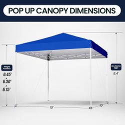 Shades 10x10 Pop Up Canopy, Heavy Duty Beach Tent with Carrying Bag for Easy Moving, Sun Shelter for Parties, Events, Camping, Outdoor Gazebo with   C