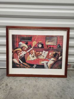 C. M. Coolidge: SITTING UP WITH A SICK FRIEND Poker Dogs - Vintage Framed Print Poster
