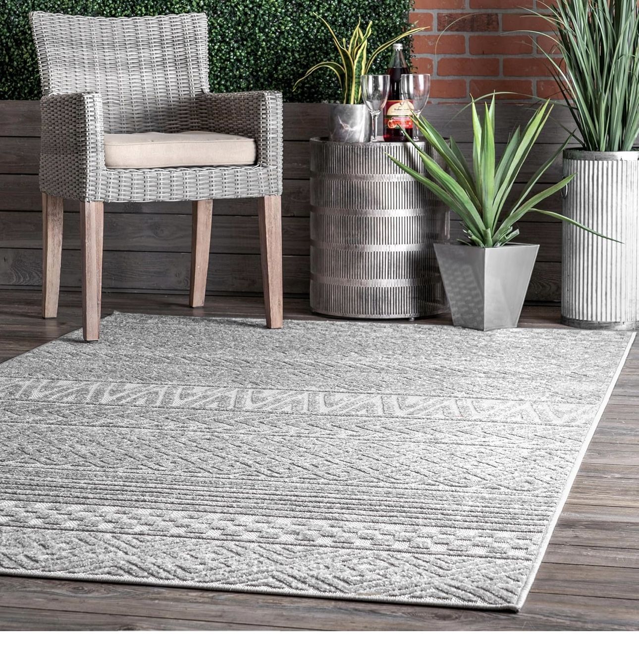 ✨✨🌸 NULOOM Sundaze Raised Tribal Rug Light Grey ✨Indoor-Outdoor  5X8