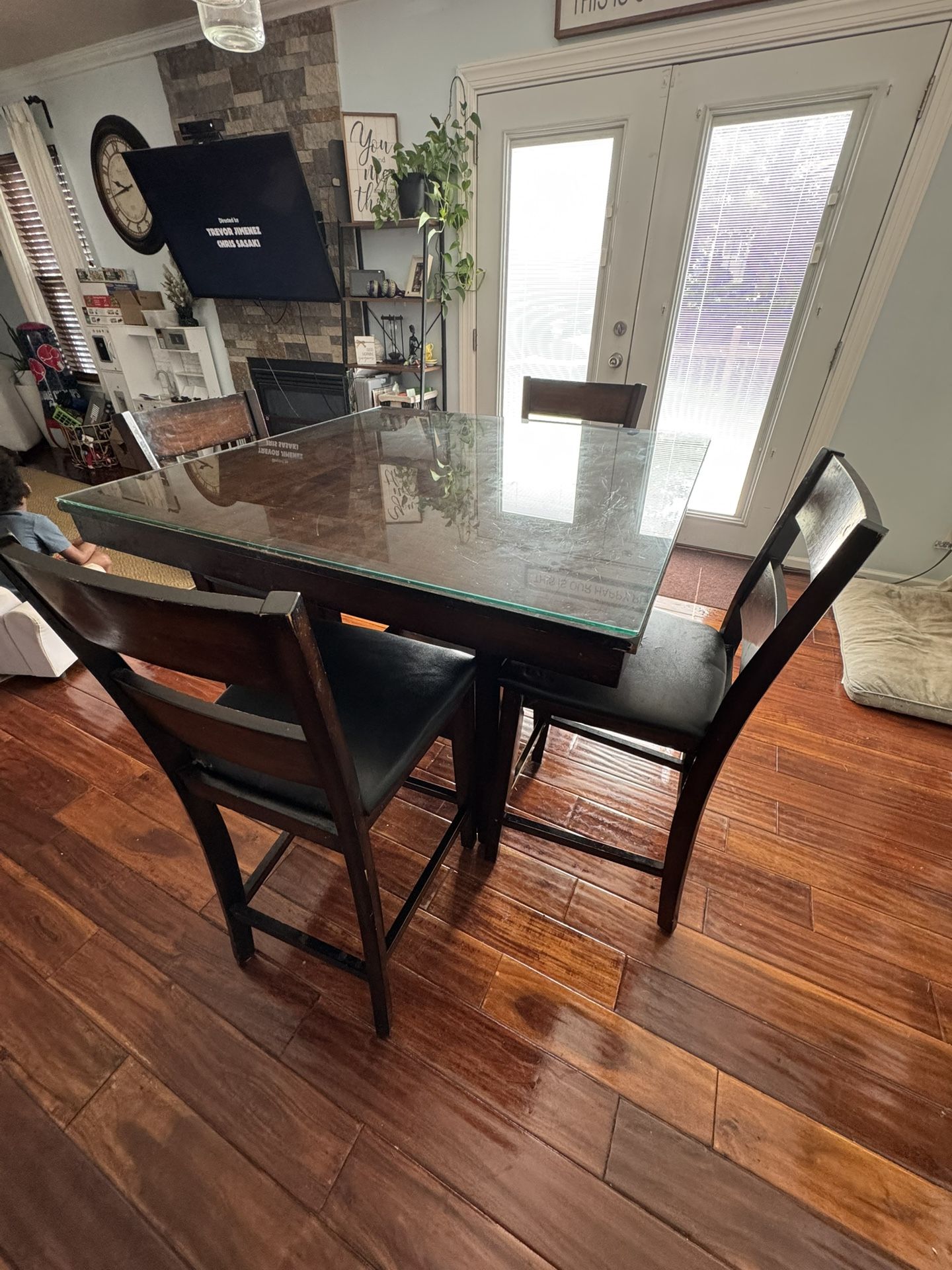 Wood Dining High-Top Table w/ Glass Top